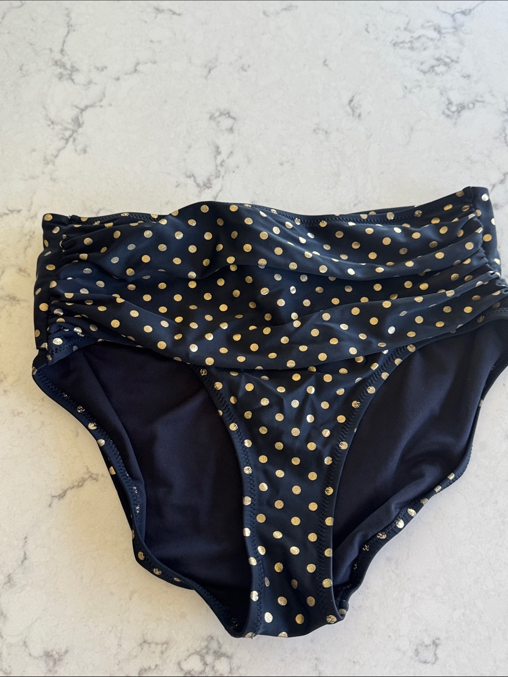 Betsey Johnson Black Bikini Bottoms with Gold Polka Dots